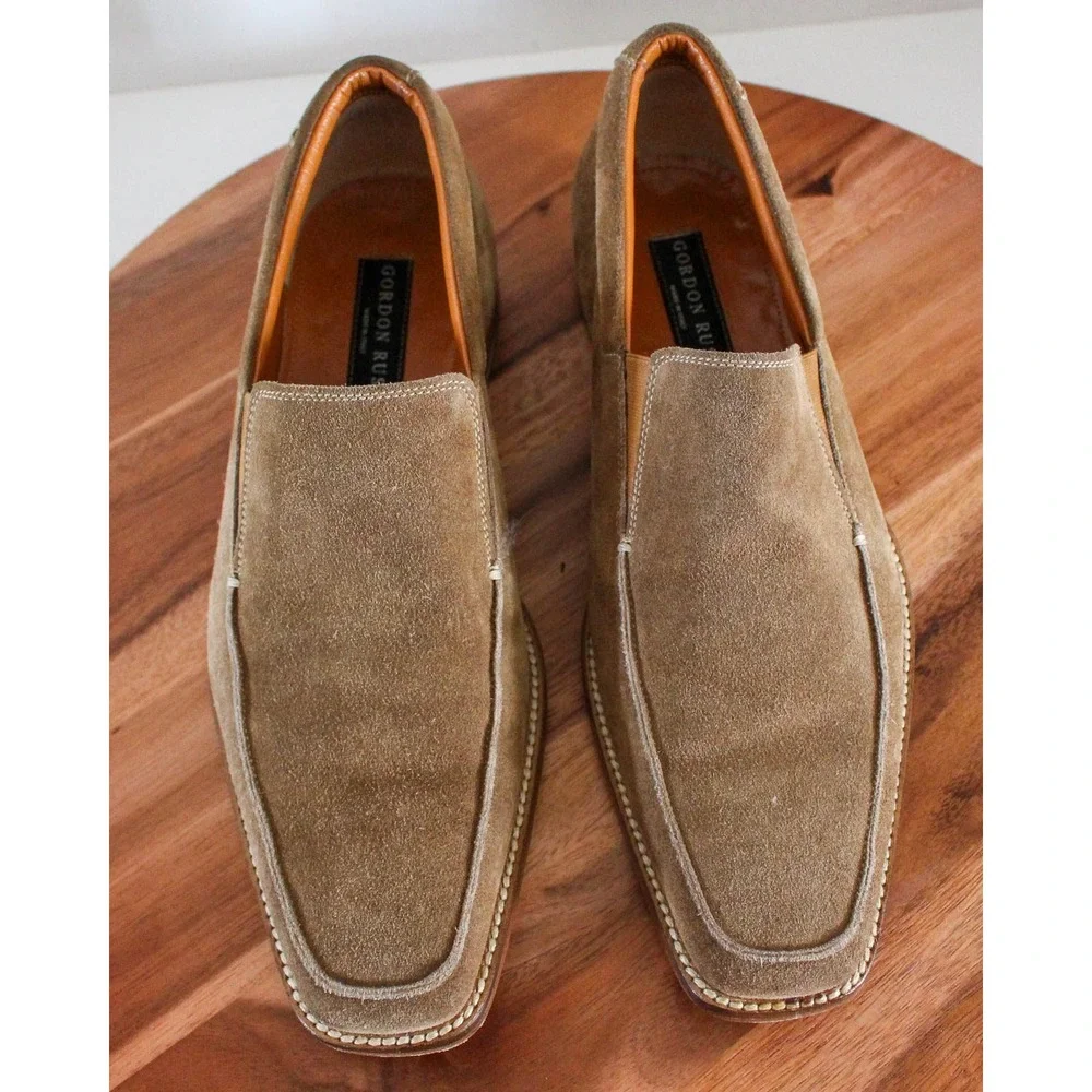 Gordon Rush Dress Shoes Mens 9 Brown Suede Leather Slip On Loafers Made in Italy